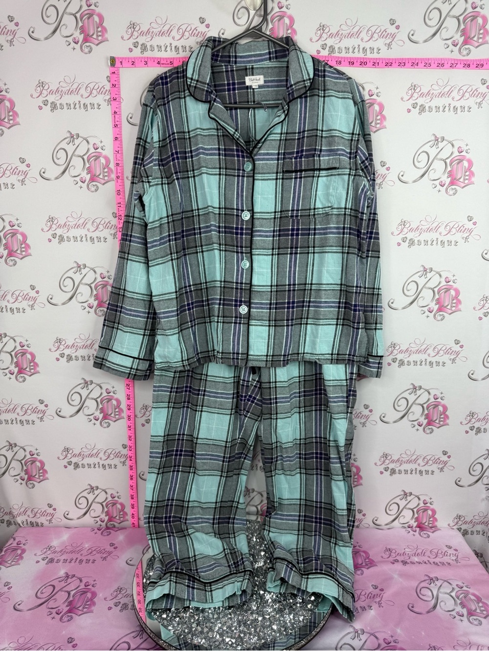 BedHead set 2 piece cotton Mint, Gray & Purple Plaid Cotton Pajama Set